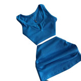 High Elastic Cotton Pit V Neck Low-cut Drawstring Skirt Set