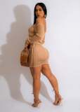 Holiday Sunscreen Beachwear Hollow Knitting Off Shoulder Skirt Set