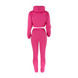 Rose Cotton Fleece Drawstring Jogging Tracksuit Hollow Hoodie Blouse Pants Set and Vest