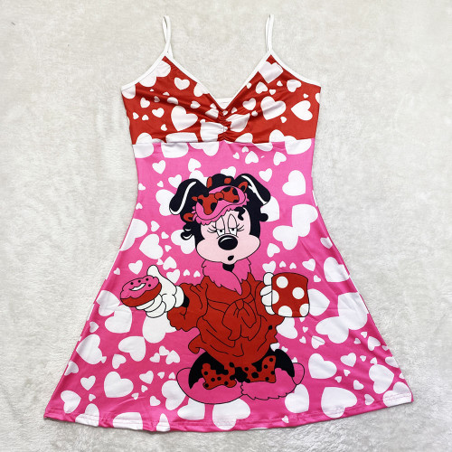 Sexy Loungewear Summer Cartoon Pattern Printed Spaghetti Strap Homewear Dress
