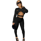 Sexy Cross Cutout Sports Two Piece Women Clothing Set with Hollow Out