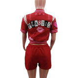 Fashion Casual Printed Baseball Uniform Short Sleeve 2 Piece Outfits