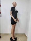 Sexy Letter Print Round Neck Short Mini Dress