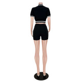 Casual Black Embroidered Letter Pocket Baseball Jersey set Single-breasted Tracksuit Shorts Two Pieces