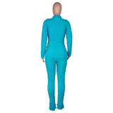 Casual Long Sleeve Bubble Fabric Pants Set