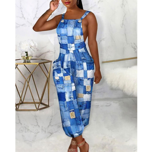 Cute Sling Backless Overalls Jumpsuits With Pocket
