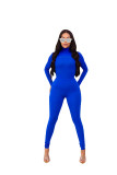 Solid Turtleneck Long Sleeve Bodycon Bodysuit Sports Elasticity Two Piece Pant Set