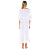 V Neck Chiffon Wrinkled Slit Beach Dress
