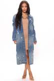Fashion Women's Ripped Long Sleeve Denim Cape Long Cardigan Trench