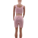 Pure Color Sports Vest 2 Pc Set with Pocket