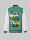 Casual Letter Print Ribbed Jacket