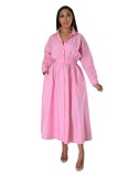 Fashion POLO Collar Loose Long Sleeve Long Dress