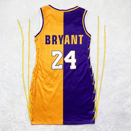 Casual Sleeveless Letter Print Double-sided Pattern Bandage Basketball Shirt Dress