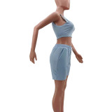 Pure Color Sports Vest 2 Pc Set with Pocket