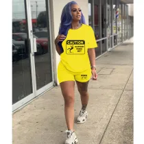 Casual Solid Color Graphic Print Short Sleeve Shorts 2 Piece Set