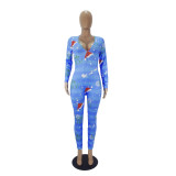 Casual Christmas Print V Neck Home Jumpsuit