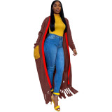 Loose Knit Cardigan Fringed Long Sweater Outwear