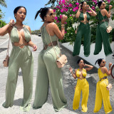 Light Green Sexy Irregular Straps Bandage Wrapped Wide Leg Jumpsuit