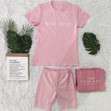 Casual High Elasticity Fashion Pyrography Letter Short Sleeve Shorts Set