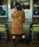 Women's Knitting Leopard Midi Cardigan Coat