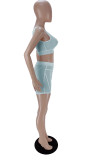 Sexy Solid Split Joint Mesh See Through U Neck Sleeveless Crop Vest Two Pieces