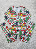 Casual Christmas Printed Long Sleeve Trousers Homewear Jumpsuit