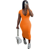 Solid Color Casual Deep V Pit Mid Dresses