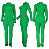 Casual Long Sleeve Bubble Fabric Pants Set
