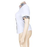 White Woven Plaid Button Double Placket Lapel Shirt