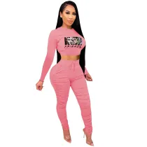 Casual Pink Printed Avatar Stacked Joggers Pants Two Piece Pants Set