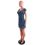 Washed Fringe Denim Mini Dress