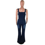 Casual Vest Denim Jumpsuit with Wide Leg
