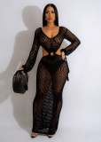 Fashion Sunscreen Cover Up Knitted Deep V Beachwear Long Dress