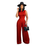Women Sexy Bodycon Sleeveless Romper Top High Waist Wide Leg Pants Two Piece Outfits
