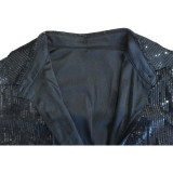 Solid Sequin Loose Turndown Neck Shirt Dress