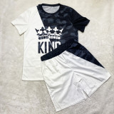 Casual Printed Tracksuit Men Short Sleeve Two Piece Outfits with Pockets