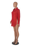 Solid Color Sexy See Through Single-breasted Lapel Slits Chiffon Shirt