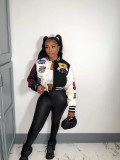 Casual Colorblock Button Fashion Print Double Thread Baseball Jacket