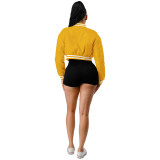 Thread Elasticity Faux Leather Baseball Jacket