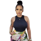All-match Fashion Solid Color Pit Vest Rompers