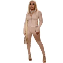 Solid Color High Neck Pant Set