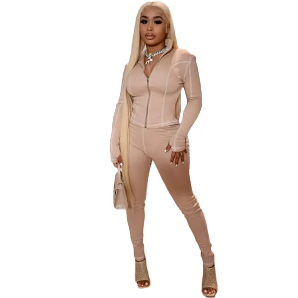 Solid Color High Neck Pant Set