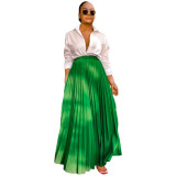 Solid Color High Waist Long Pleated Skirts