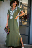 V Neck Cotton Embroidered Beach Dress