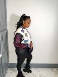 Casual Colorblock Button Fashion Print Double Thread Baseball Jacket