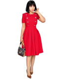 OL Style Ruffle Collar Short Sleeve Pleated Dress