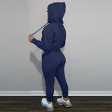 Casual Letter Pyrography Velvet Drawstring Kangaroo Pocket Hoodie & Pants Set
