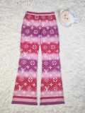 All-match Fashion Mesh Printed Wide-leg Pants