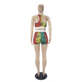 Sexy Graphic Print Yoga Tank Top Shorts Set