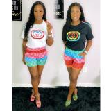 Casual Digital Print Short Sleeve Shorts Set